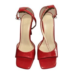 Red Patent‎ Platform Heels Square Toe Ankle Strap Sandals Size 6